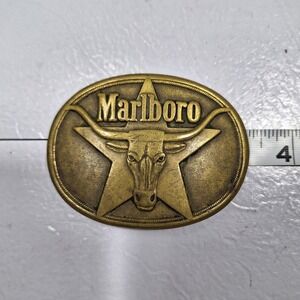 Vintage Marlboro Solid Brass Belt Buckle Philip Morris Collectible 1987